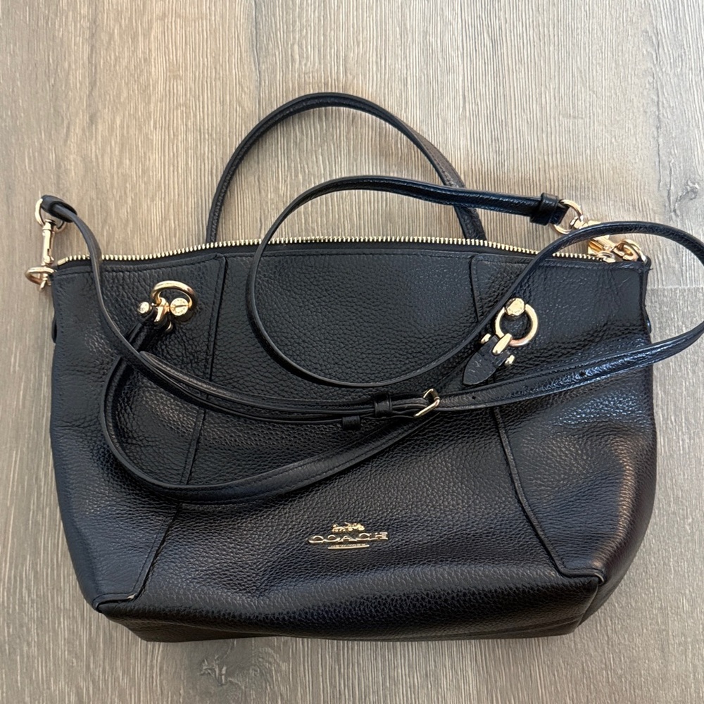 Coach Black Leather Shoulder Bag with Gold Accents